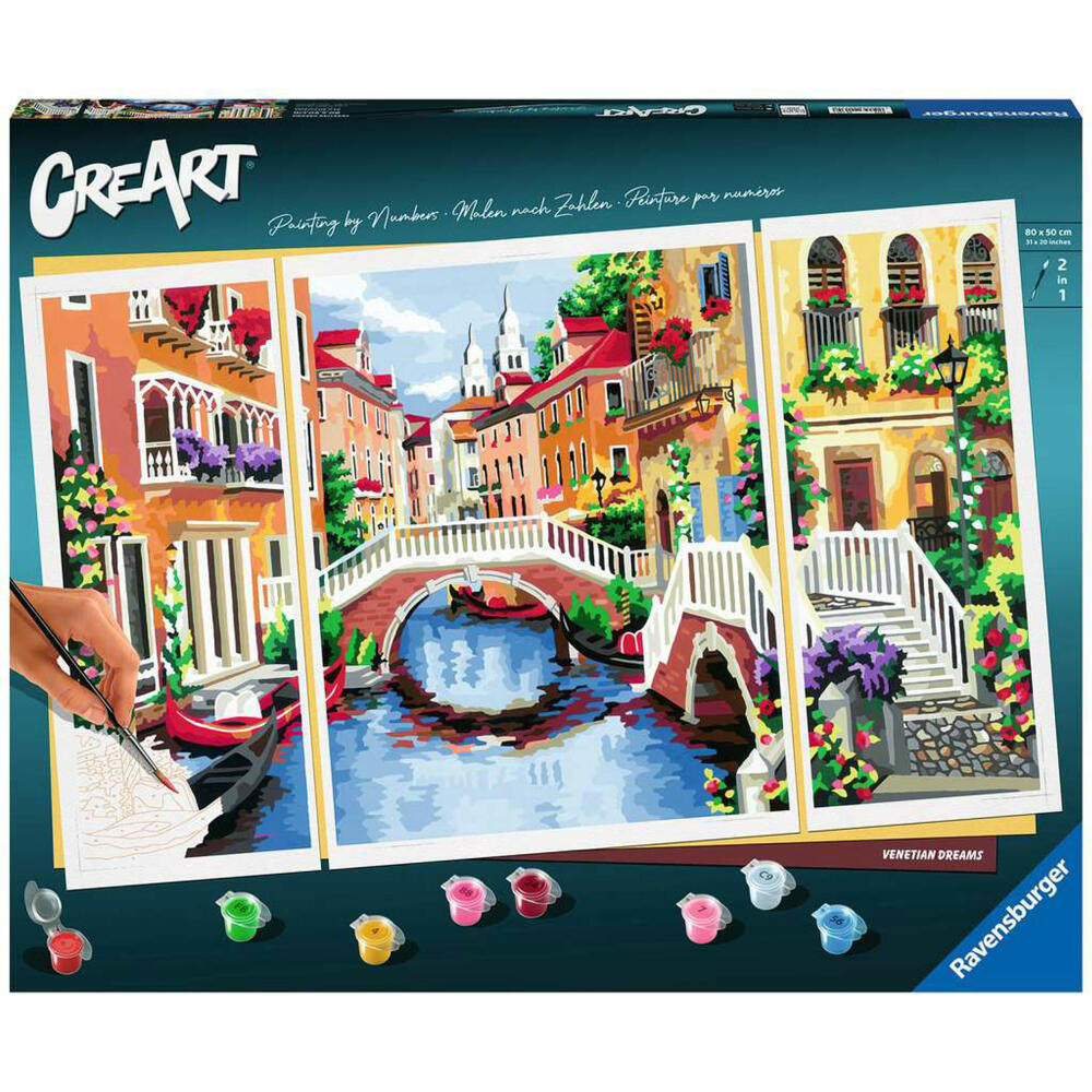 Ravensburger CreArt Venetian Dreams, Malen nach Zahlen, Malset, Malvorlage, Triptychon, 20135