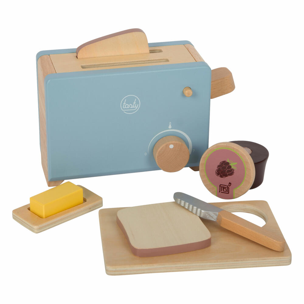 Legler Toaster-Set tasty, Küchenspielzeug, Spielzeug-Nahrung, Kaufladen Zubehör, Holz, 12246