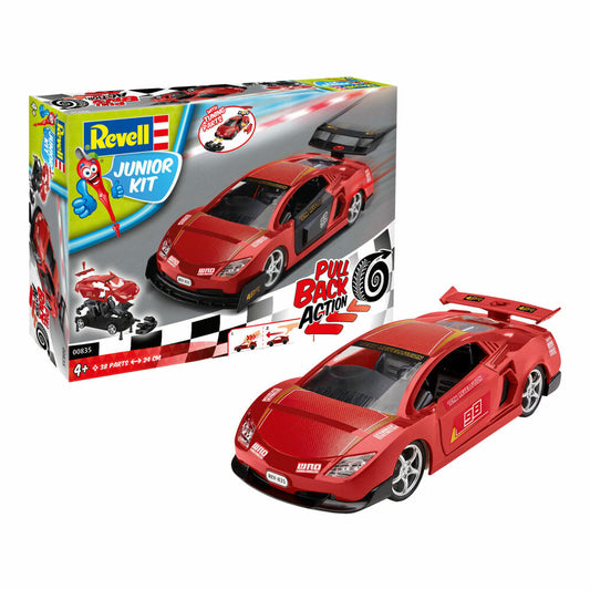Revell Junior Kit Pull Back Racing Car, Rennauto, Rot, Modellbausatz für Kinder, 38 Teile, ab 4 Jahren, 00835