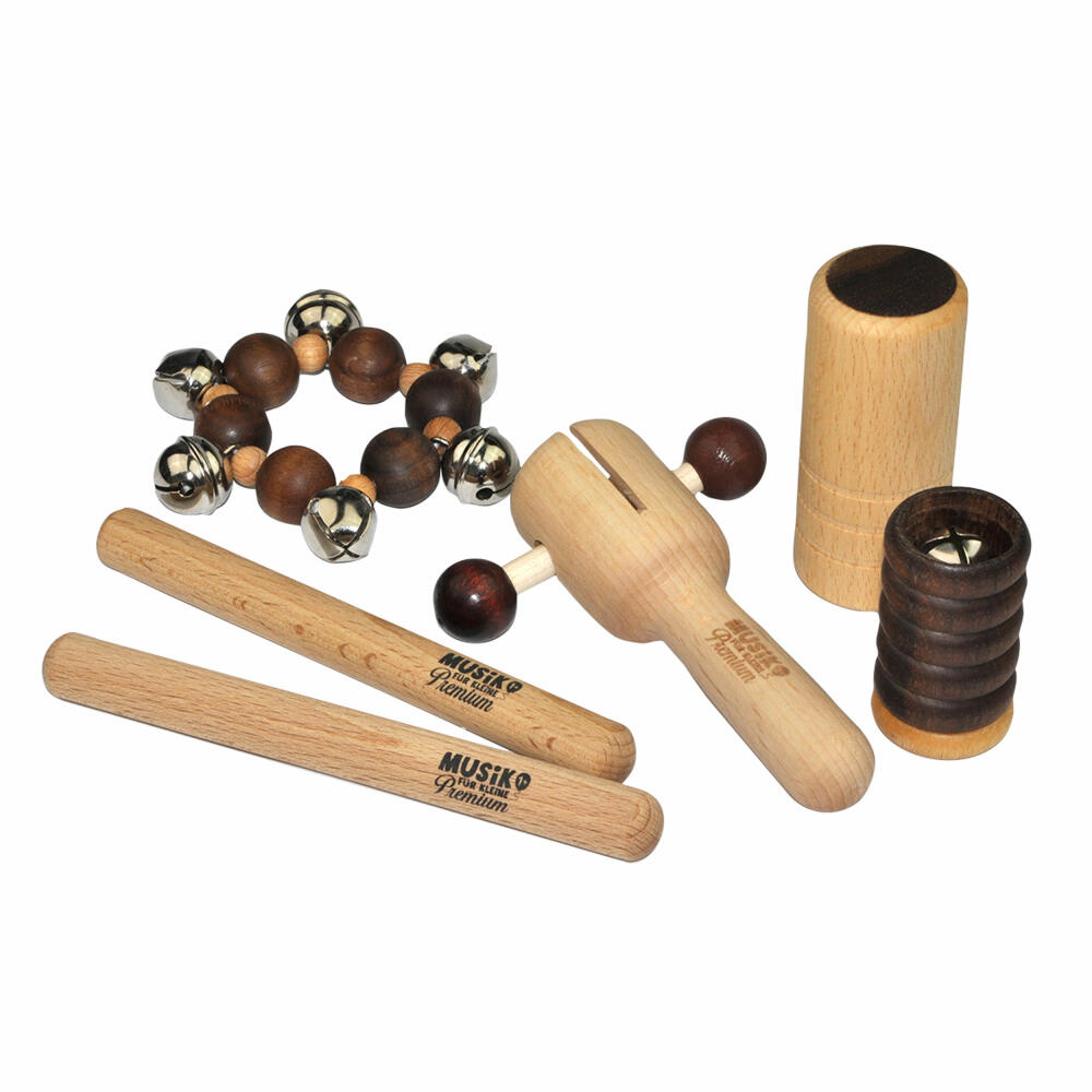 Voggenreiter Musik für Kleine Premium Das Maxi-Percussion-Set, 6-tlg., Holzshaker, Glöckchen Fußband, Shaker, Klangstäbe, Rabatak, Glöckchen, Instumente, 1114