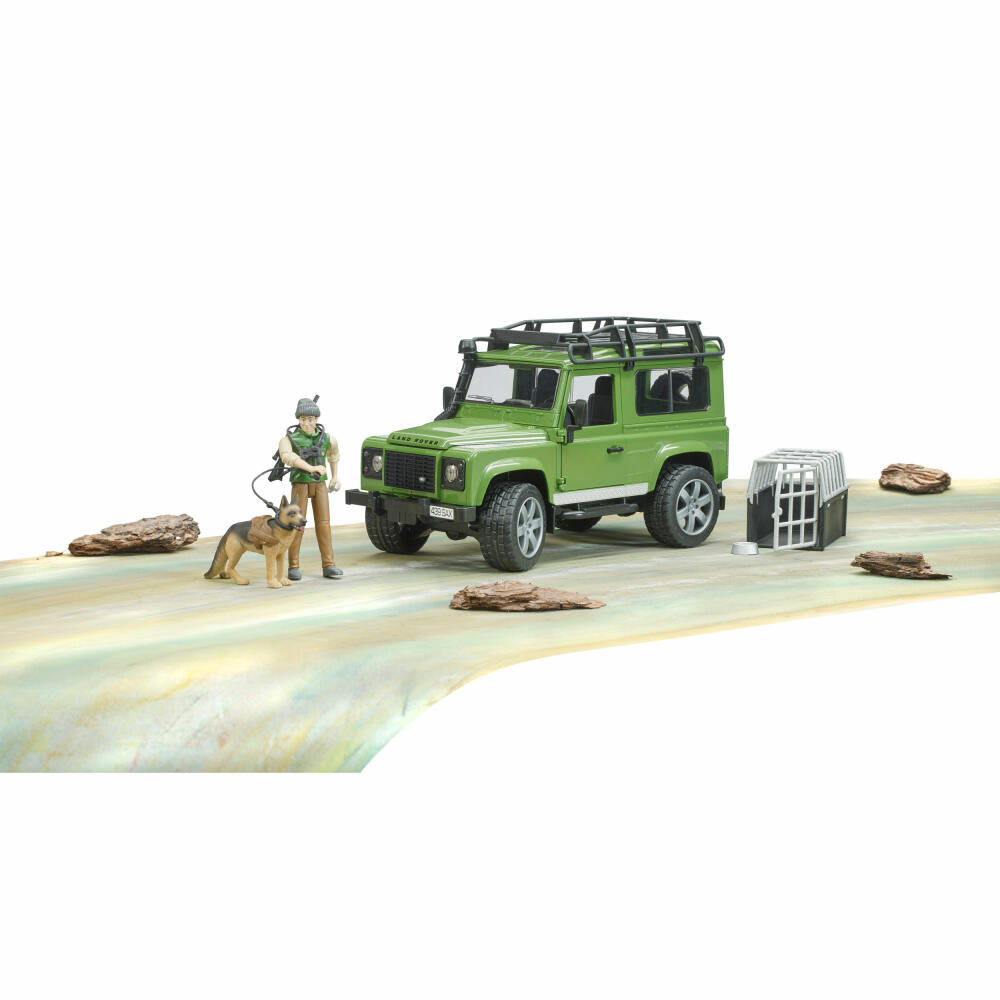 Bruder Forstwirtschaft Land Rover Defender Station Wagon, mit Förster und Hund, Modellfahrzeug, Modell Fahrzeug, Spielzeug, 02587
