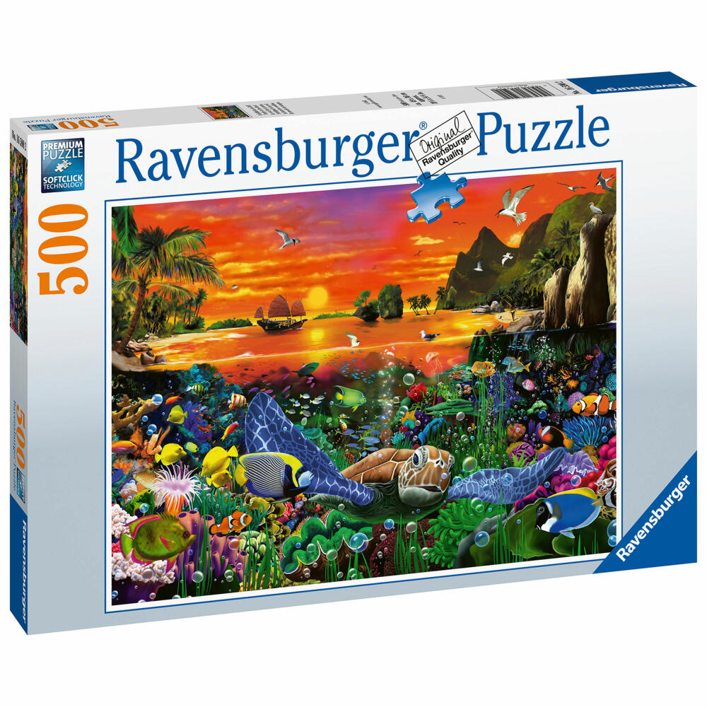 Ravensburger Puzzle Schildkröte im Riff, Erwachsenenpuzzle, Erwachsenen Puzzles, Standard, 500 Teile, 16590