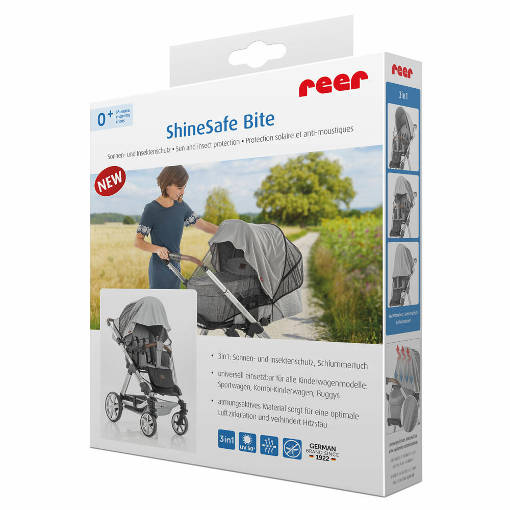 reer ShineSafe Bite Sonnen- und Insektenschutz, Sonnenschutz, Sonnensegel, UV Schutz, Insekten, Kinderwagen, 84131