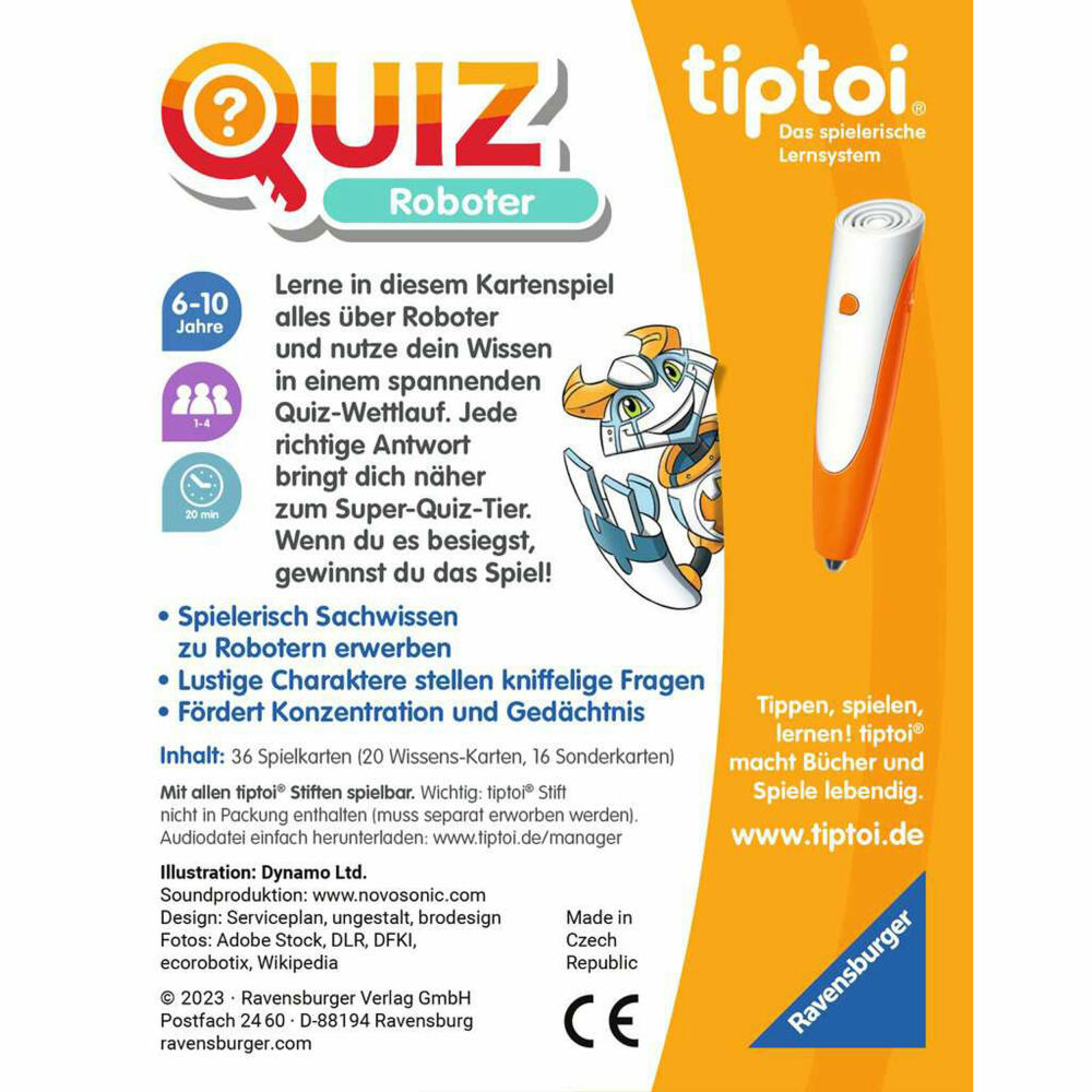 Ravensburger tiptoi Quiz Roboter, Quizspiel, Wissensspiel, Kartenspiel, Lernspiel, Kinder, 00164