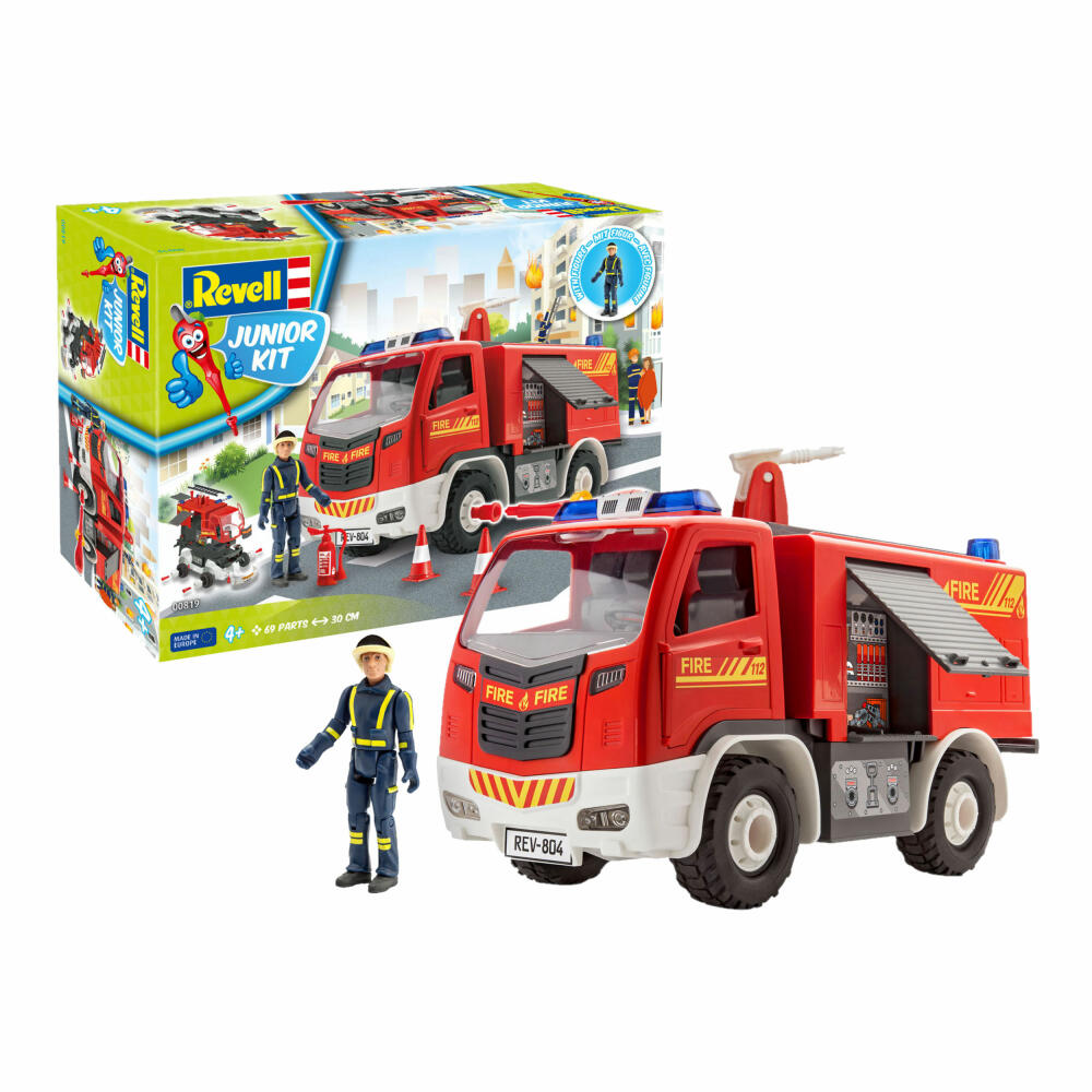 Revell Junior Kit Feuerwehrauto, mit Spielfigur, Modellbausatz für Kinder, 67 Teile, ab 4 Jahren, 00819