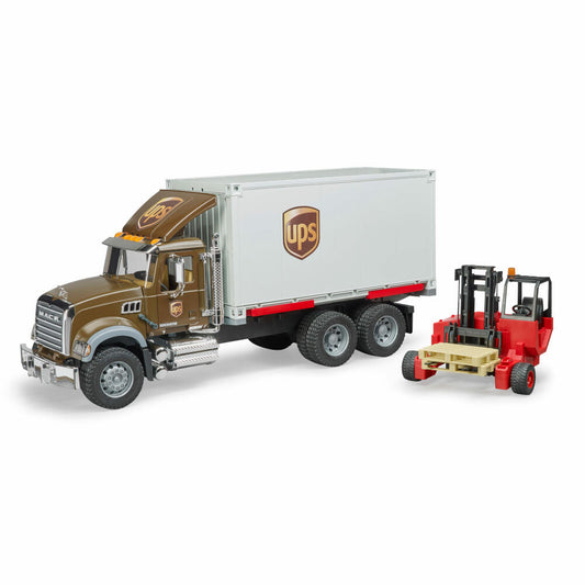Bruder Nutzfahrzeuge MACK Granite UPS Logistik-LKW, mit Mitnahmestapler, Modellfahrzeug, Modell Fahrzeug, Spielzeug, 02828