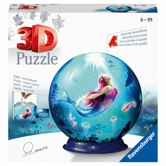 Ravensburger 3D Puzzle-Ball Bezaubernde Meerjungfrauen, Kinderpuzzle, Kinderspiel, Puzzleball, 72 Teile, 11250