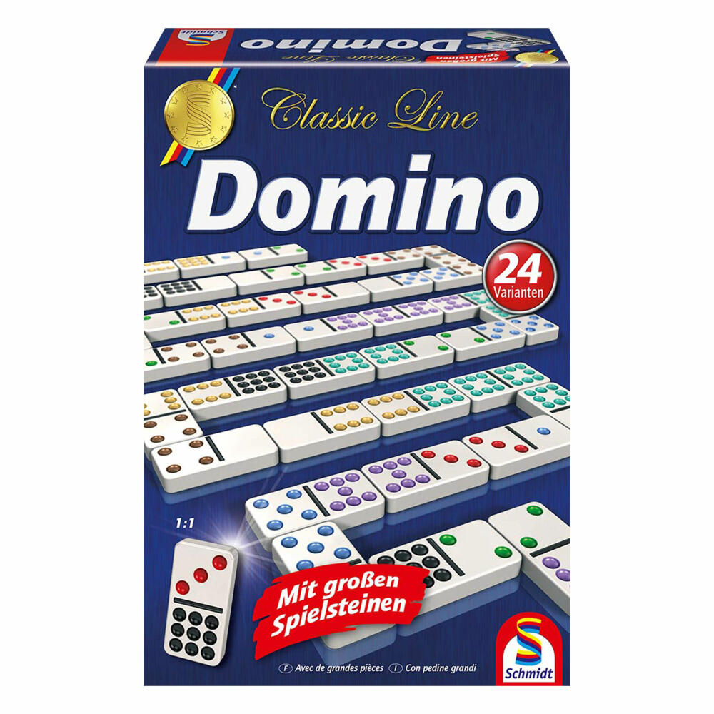 Schmidt Spiele Classic Line, Domino, mit extra großen Spielfiguren, Familienspiel - Classic Line, 1 bis 11 Spieler, 49207