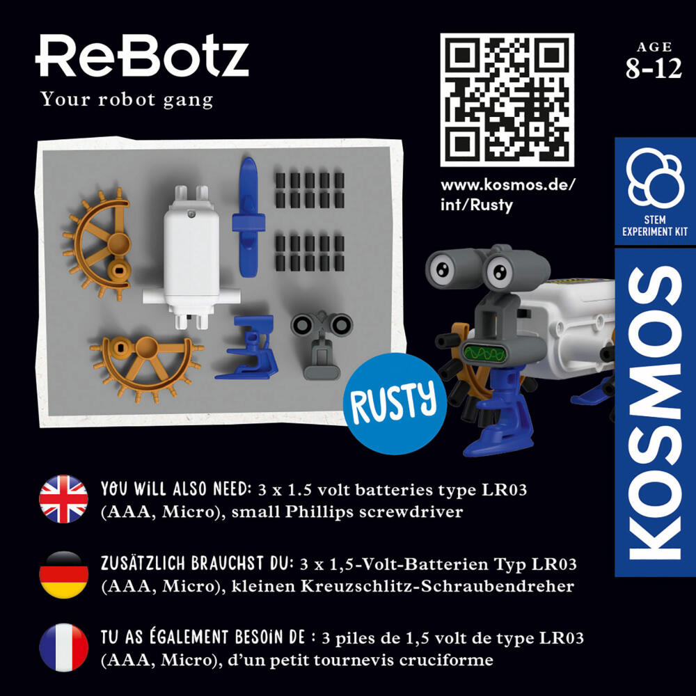 KOSMOS ReBotz -Rusty the Crawling Bot, Roboter, Experimentierkasten, Kinder, Mehrsprachig, 617059