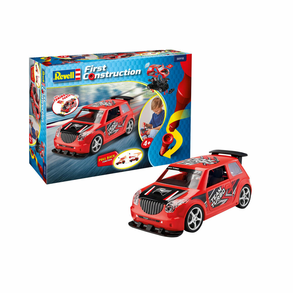 Revell First Construction Rennwagen Rallye Car, mit Rückziehmotor, Rennauto, Auto, 38 Teile, ab 4 Jahre, Rot, 00910