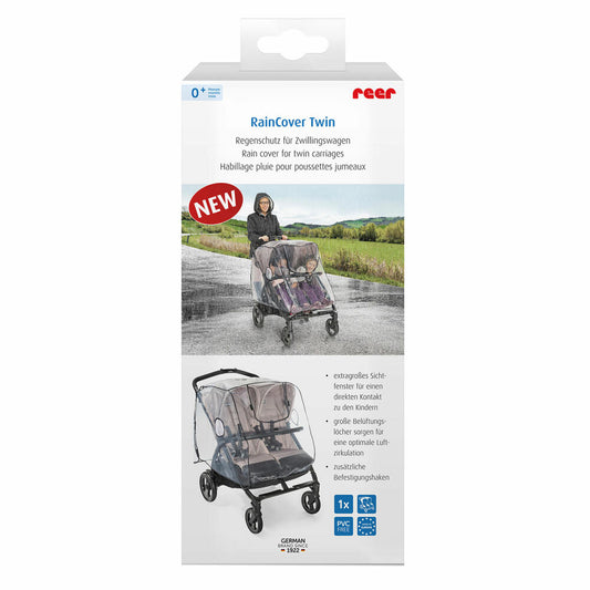 reer RainCover Twin Regenschutz für Zwillingswagen, Regenverdeck, Regenhaube, Kinderwagen, 71584