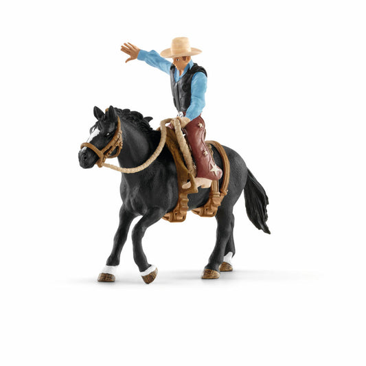 Schleich Farm World Saddle Bronc Riding mit Cowboy, Westernfigur, Western, Spiel Figur, Spielfigur, 18 cm, 41416