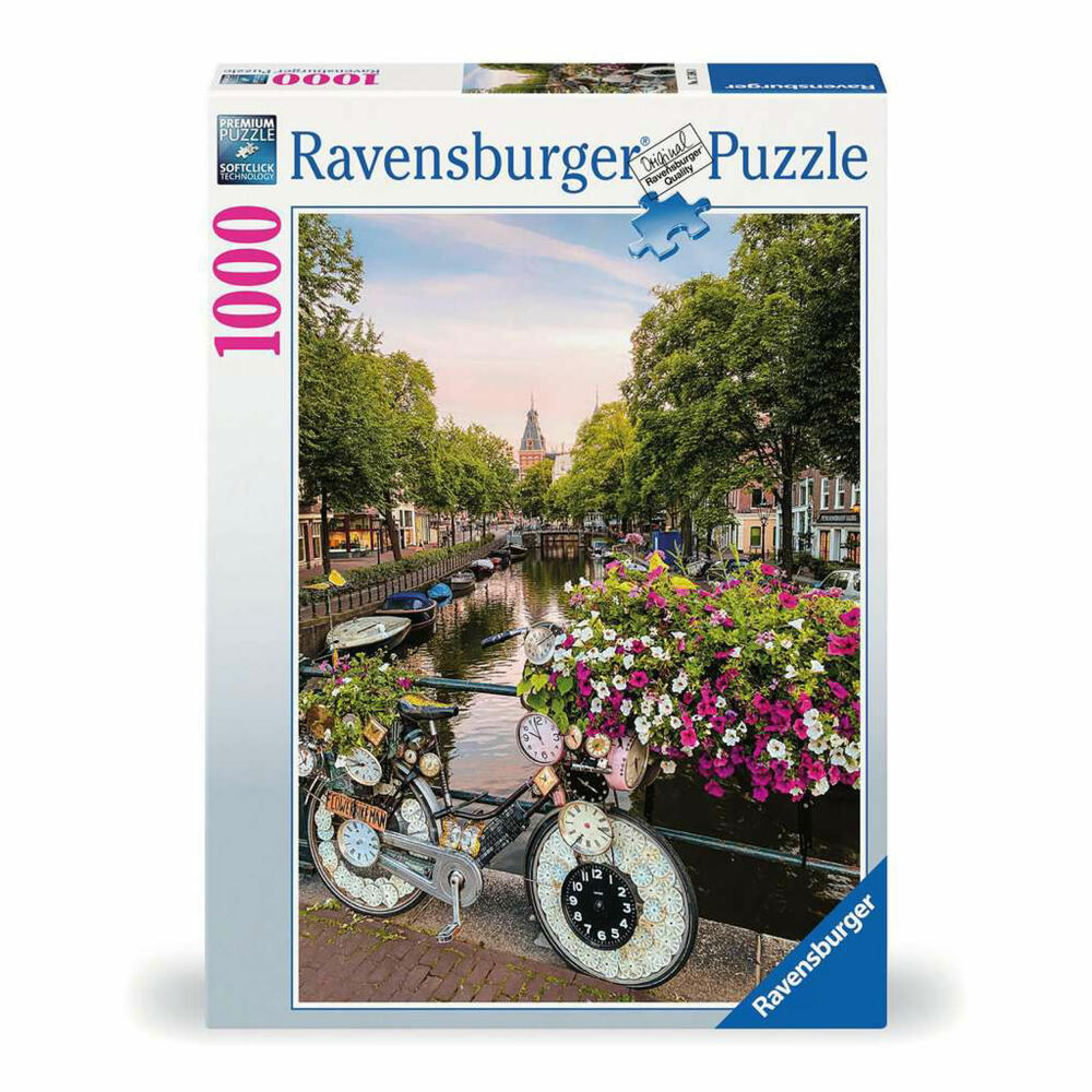 Ravensburger Fahrrad und Blumen in Amsterdam, 1000 Teile, Erwachsenenpuzzle, Puzzle für Erwachsene, 17596