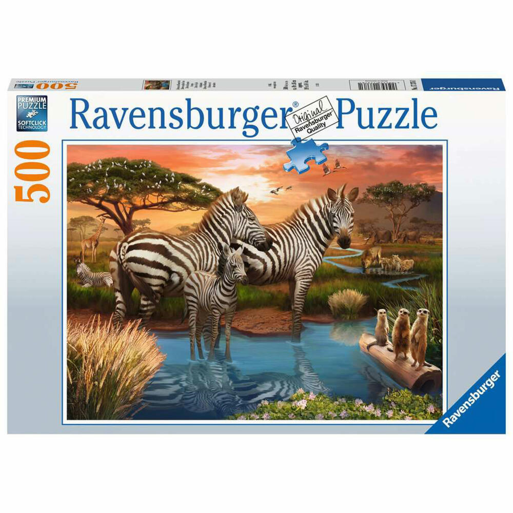 Ravensburger Zebras am Wasserloch, Kinderpuzzle, Kinder Puzzle, Premium Qualität, 500 Teile, 17376