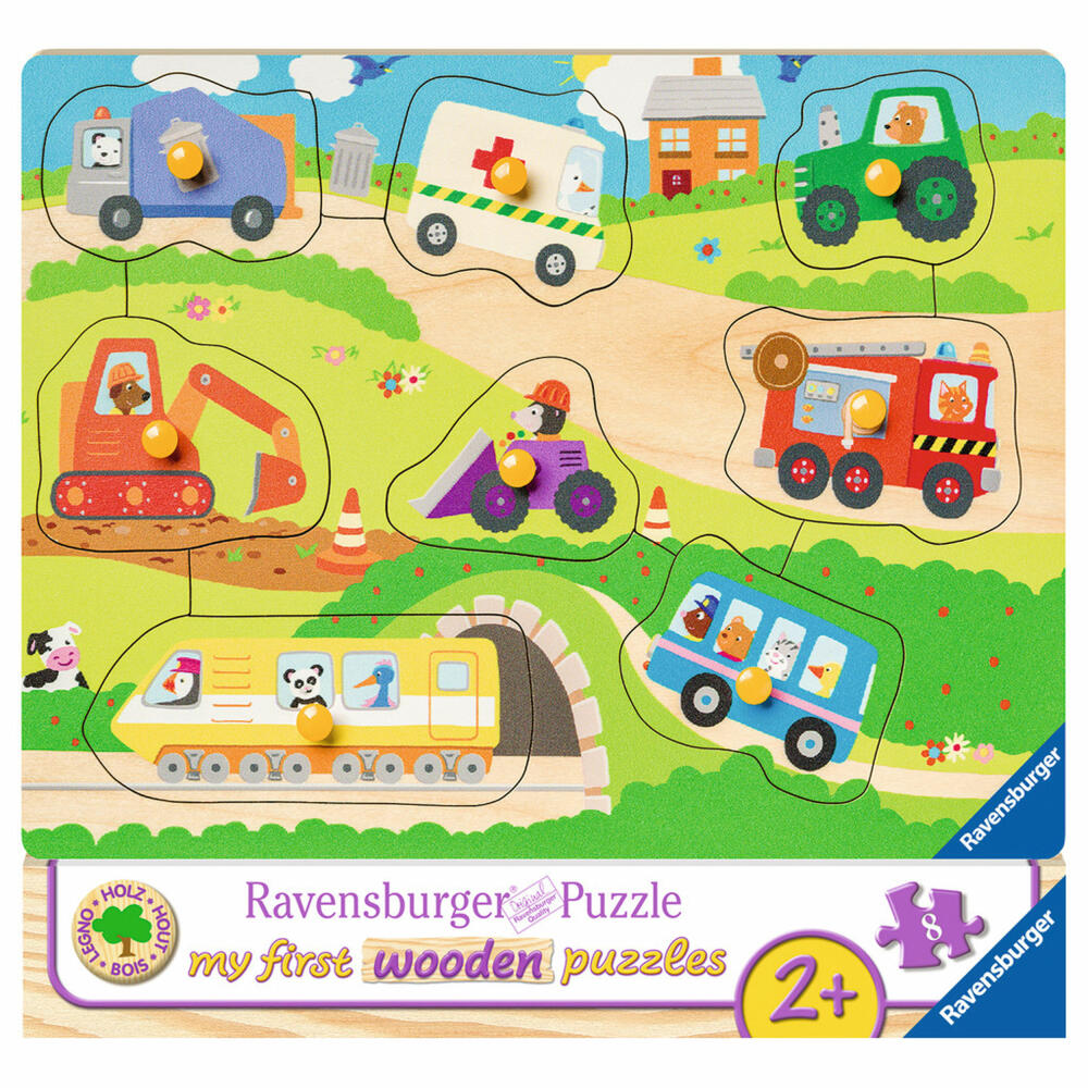 Ravensburger Puzzle Lieblingsfahrzeuge, My First Wooden Puzzles, Kinderpuzzle, Legespiel, Kinder Spiel, Puzzlespiel, 8 Teile, 03684 4