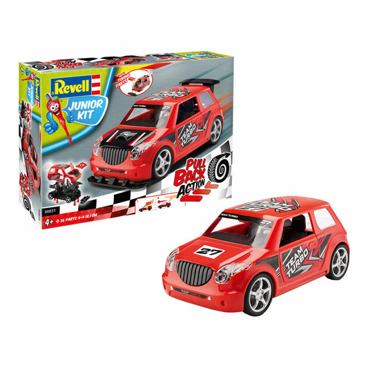 Revell Junior Kit Pull Back Rallye Car, Rennauto, Rot, Modellbausatz für Kinder, 36 Teile, ab 4 Jahren, 00831