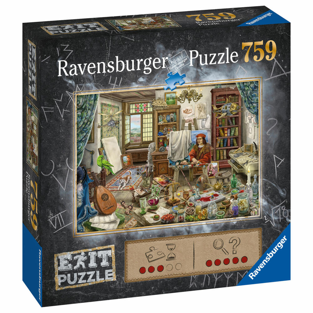 Ravensburger EXIT Puzzle Künstleratelier, Erwachsenenpuzzle, Rätsel, Puzzlespiel, 759 Teile, 16782