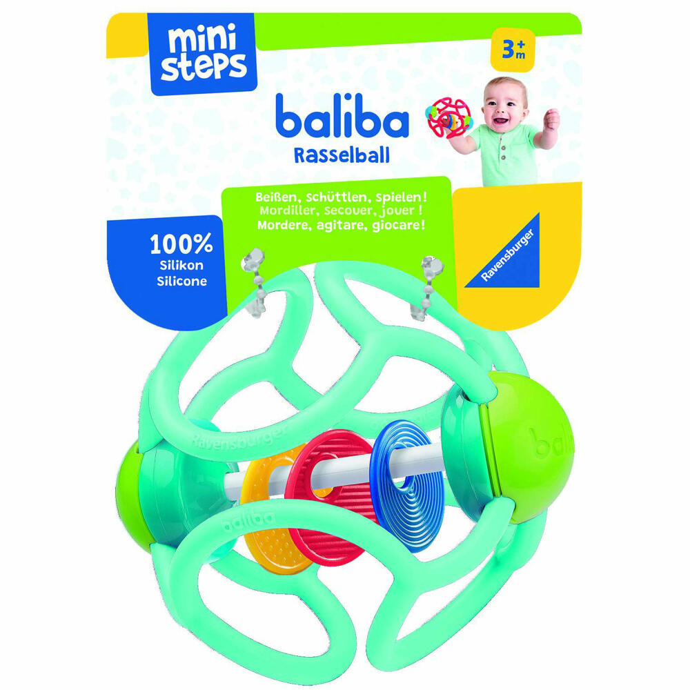 Ravensburger ministeps baliba Rasselball, Rassel Ball, Greifling, Beißball, Greifball, Beißhilfe, Spielzeug, Silikon, Türkis, 04152