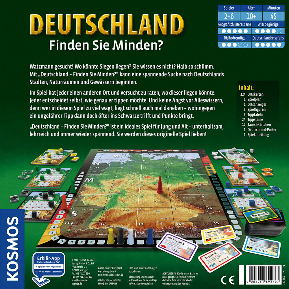 KOSMOS Familienspiele Deutschland, Wissenspiel, Erdkunde, Geographie Geografie Spiel, ab 10 Jahren, 692797