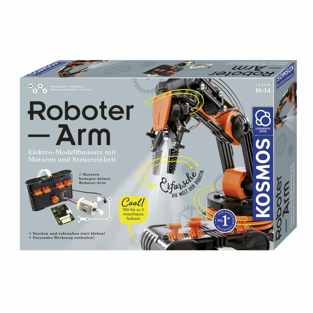 KOSMOS Roboter-Arm Experimentierkasten, Modellbausatz, Roboter, mit 5 Motoren und Beleuchtung, 620028