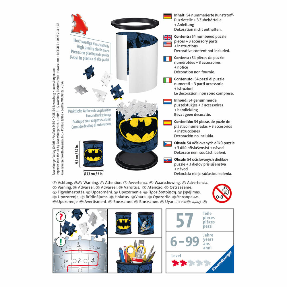 Ravensburger 3D-Puzzle Utensilo Batman, 3D Puzzle, Kinderpuzzle, Stiftehalter, 54 Teile, 11275