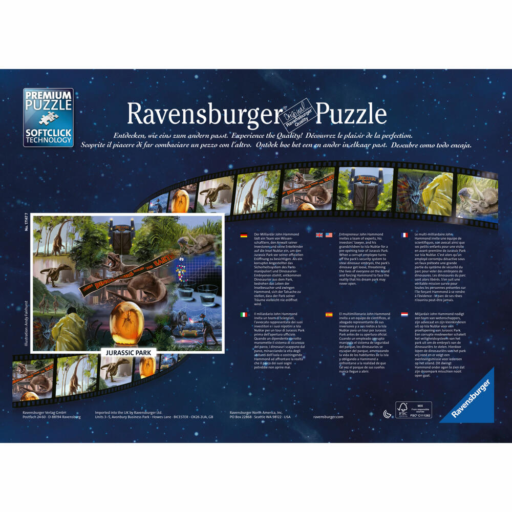 Ravensburger Jurassic Park, Erwachsenenpuzzle, Erwachsenen Puzzle, 1000 Teile, 17147