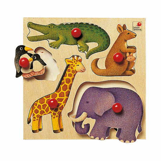Selecta Spielzeug Puzzle Zoo, 5-tlg., Puzzlespiel, Kleinkindspiel, Kleinkindspielzeug, Holz, 20 cm, 62046