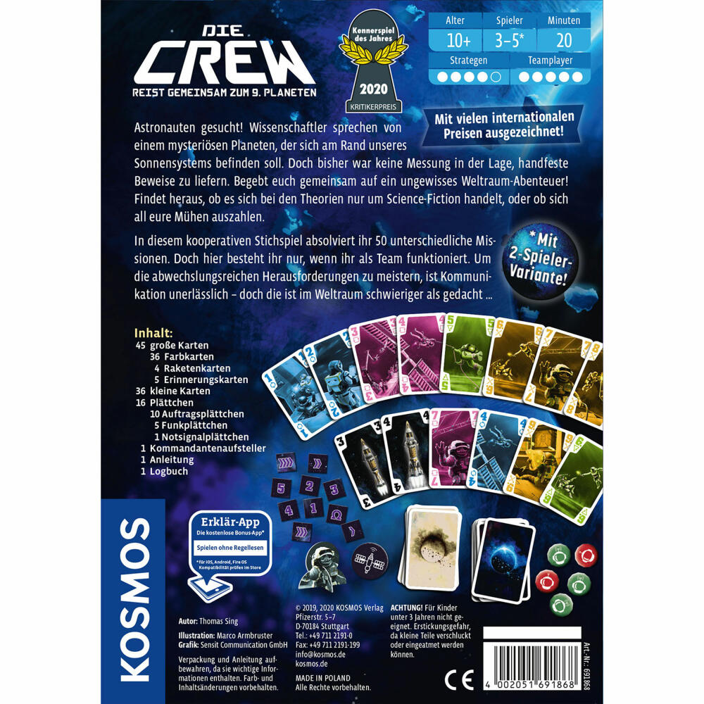 KOSMOS Die Crew - Auf der Suche nach dem 9. Planeten, Kartenspiel, Spiel, Gemeinschaftsspiel, Spielware, 2-5 Spieler, ab 10 Jahren, 69186