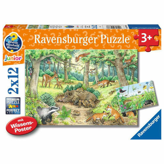 Ravensburger Wieso? Weshalb? Warum? Tiere im Wald und auf der Wiese, Puzzle, Kinderpuzzle, Legespiel, 2 x 12 Teile, 05673