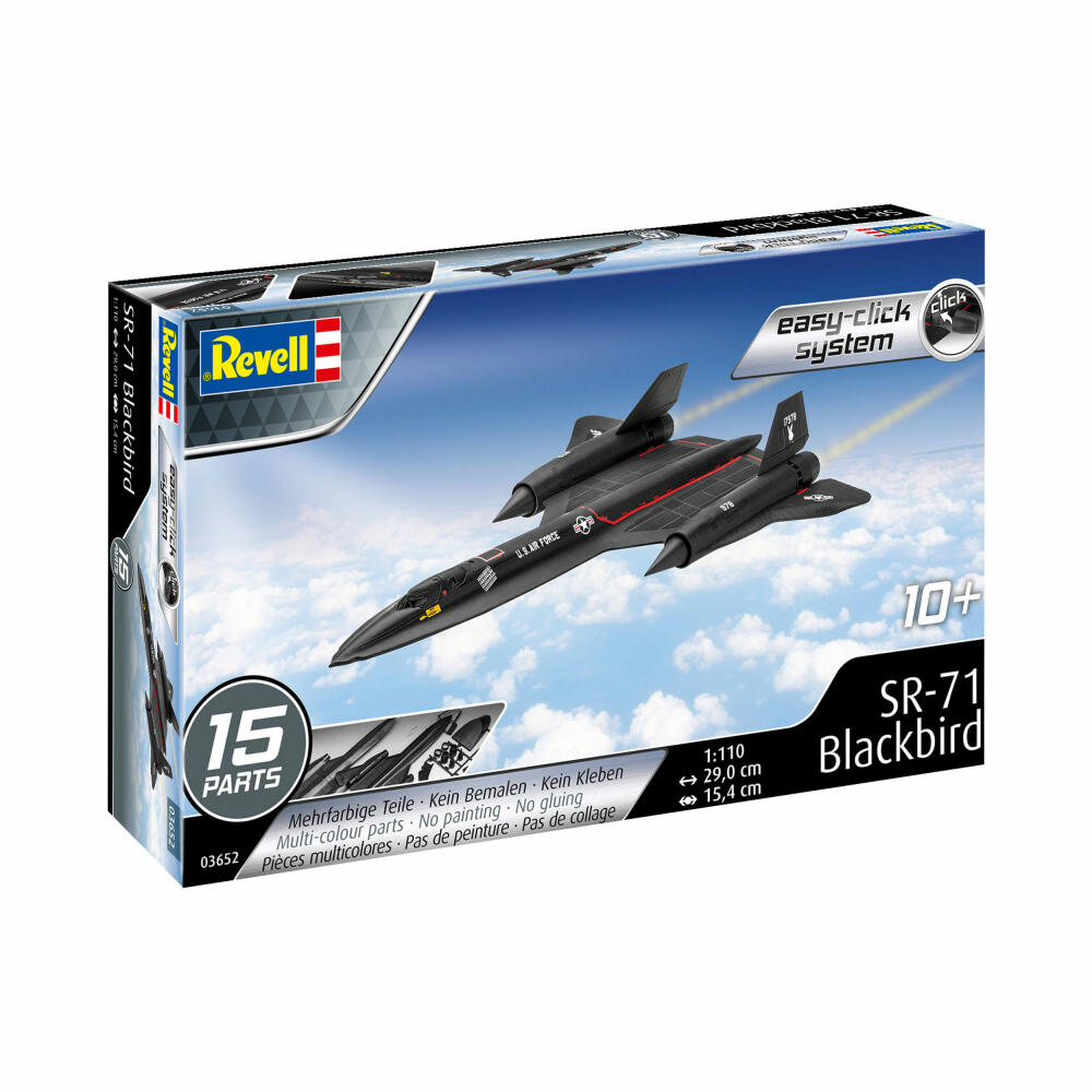 Revell Bausatz Lockheed SR-71 Blackbird, Flugzeug, Modellbausatz, Easy Click System, ohne Kleben, 16 Teile, ab 10 Jahre, 03652