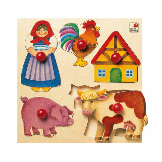 Selecta Spielzeug Puzzle Bauernhof, 5-tlg., Puzzlespiel, Kleinkindspiel, Kleinkindspielzeug, Holz, 20 cm, 62045