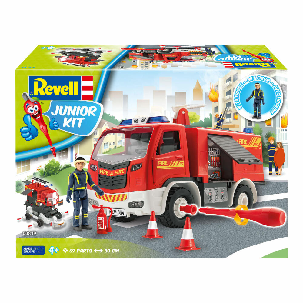 Revell Junior Kit Feuerwehrauto, mit Spielfigur, Modellbausatz für Kinder, 67 Teile, ab 4 Jahren, 00819