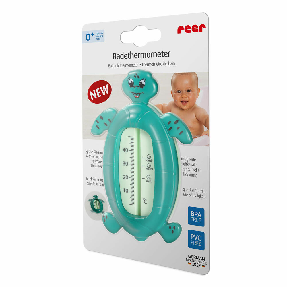 reer Badethermometer Schildkröte, Badewannen Thermometer, Badewasser Temperaturmesser, Baby, 24053