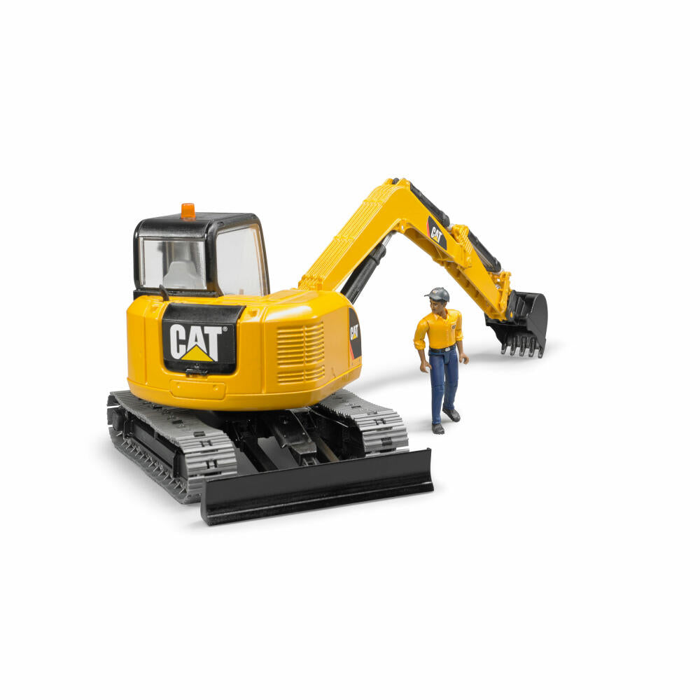 Bruder Baufahrzeuge Cat Minibagger, mit Bauarbeiter, Mini Bagger, Modellfahrzeug, Modell Fahrzeug, Spielzeug, 02466