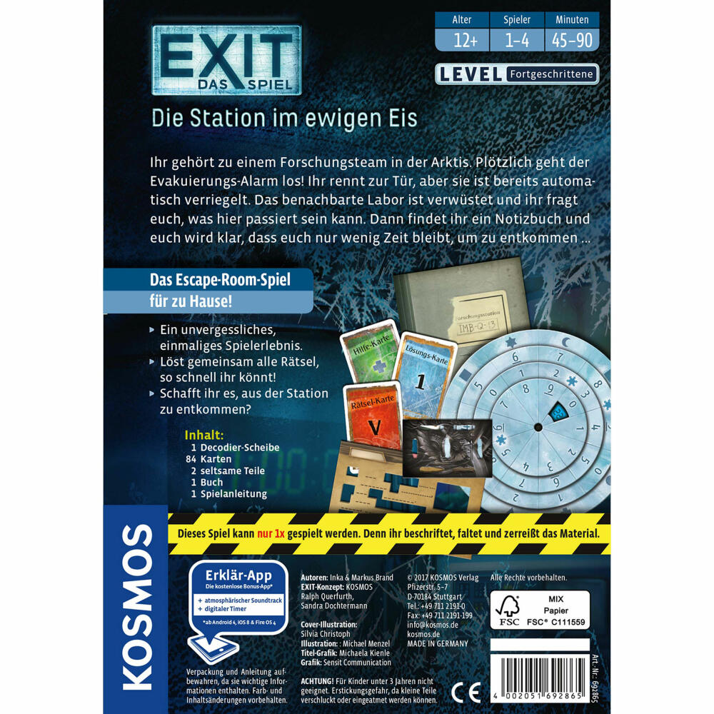 KOSMOS Exit - Das Spiel - Die Station im ewigen Eis, Escape-Spiel, Spiel, Level Fortgeschrittene, ab 12 Jahren, 692865