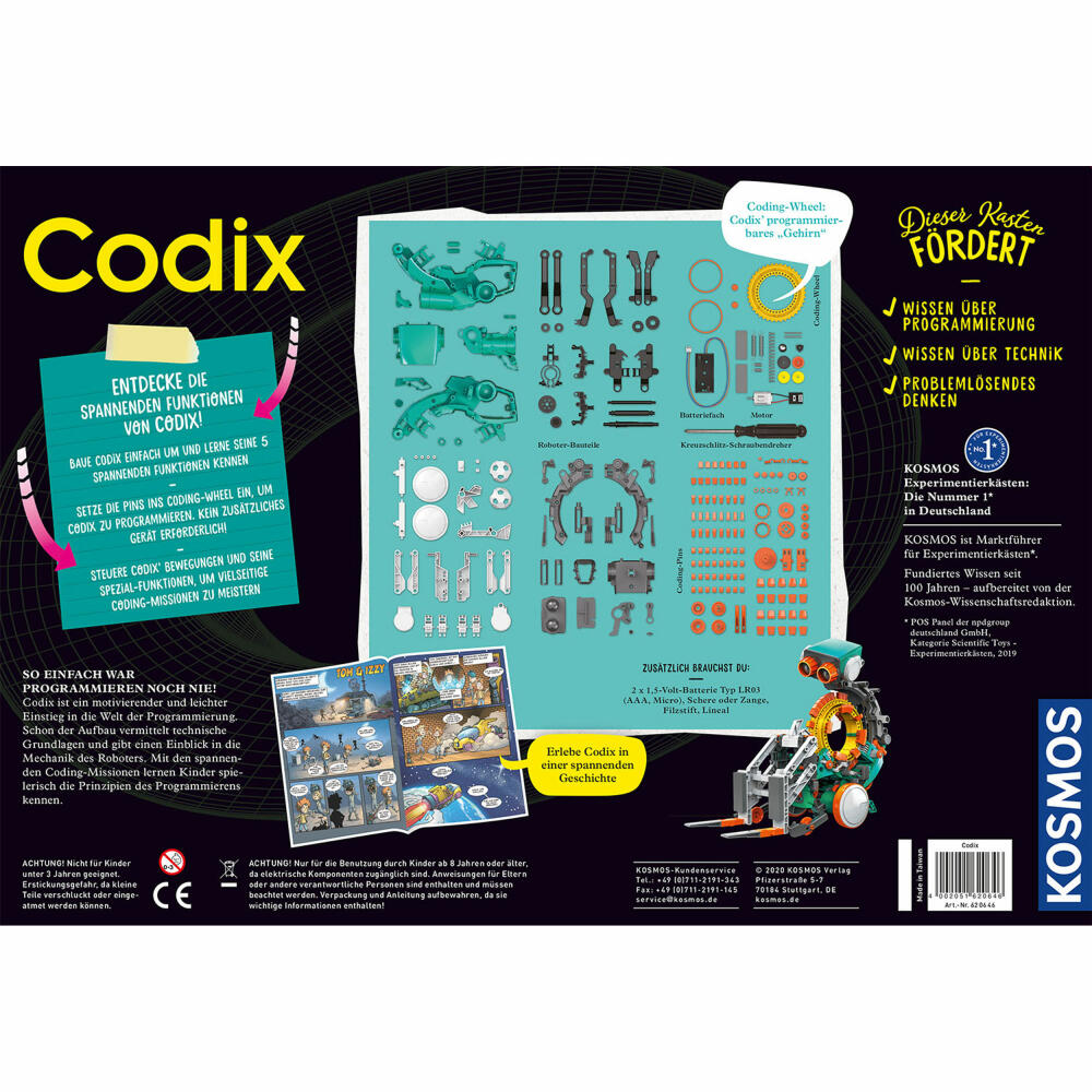 KOSMOS Codix - Dein Mechanischer Coding Roboter, Coding Roboter, Programmierspiel, Programmieren Lernen, Spiel, ab 8 Jahren, 620646