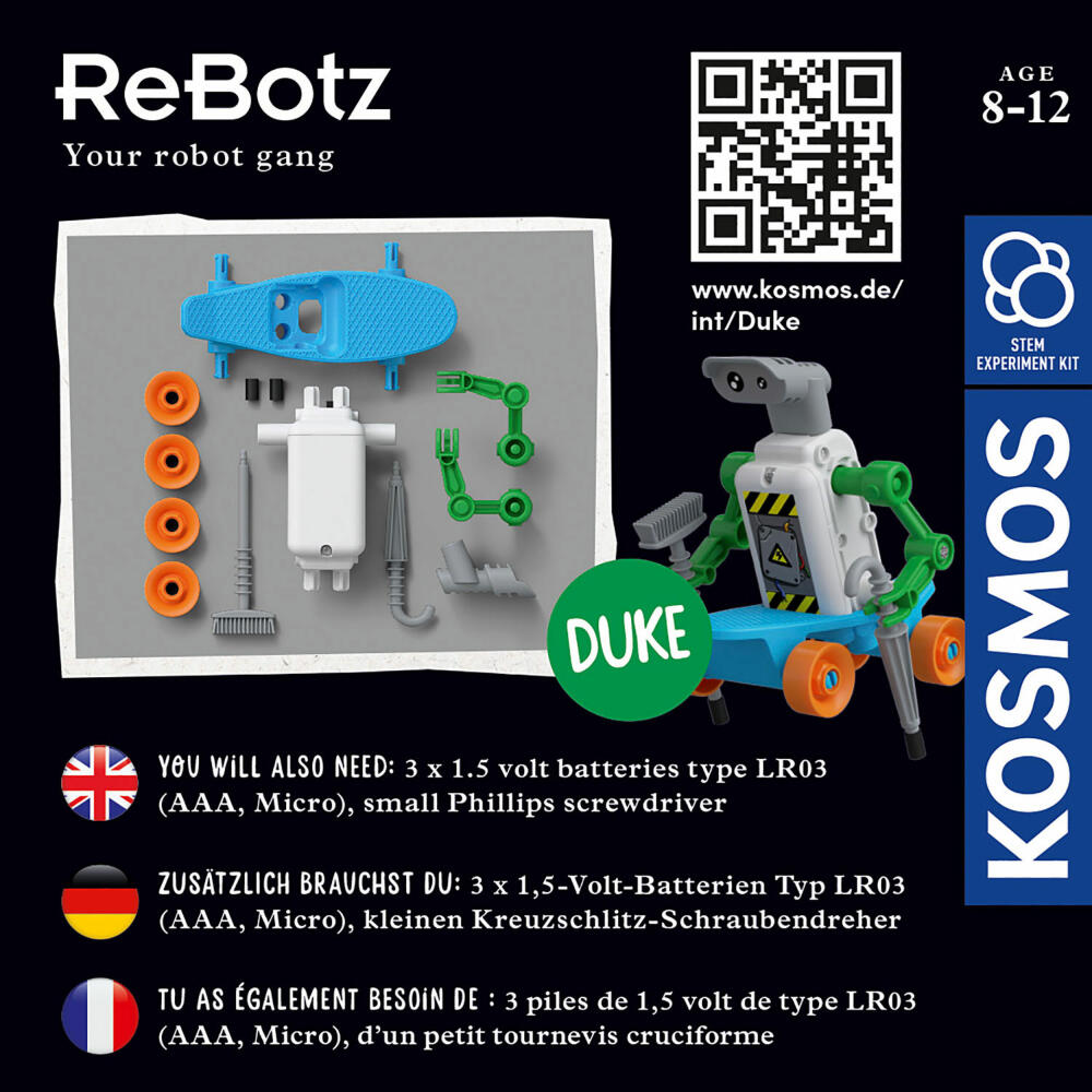 KOSMOS ReBotz - Duke the Skating Bot, Roboter, Experimentierkasten, Kinder, Mehrsprachig, 617066