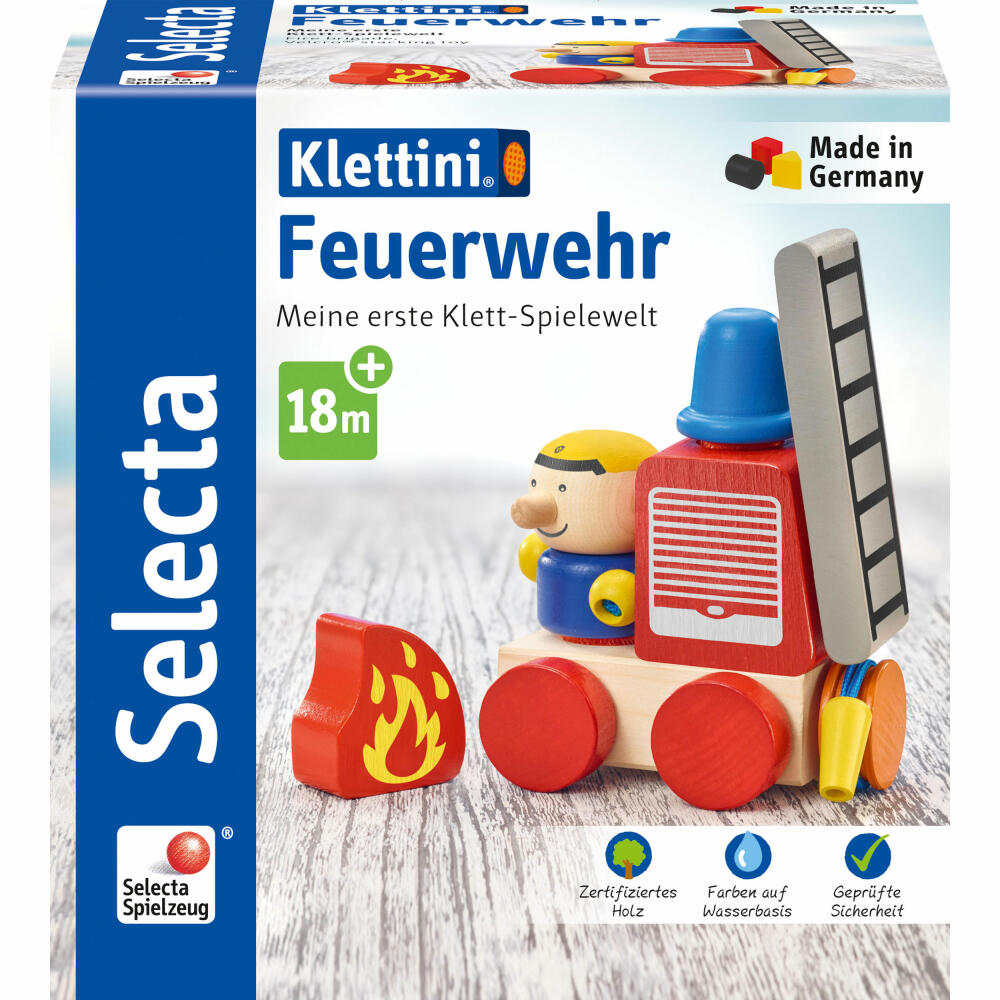 Selecta Klettini Feuerwehr Klett-Stapelspielzeug, 7-tlg., Stapel Spielzeug, Bauen, Holz, 62077