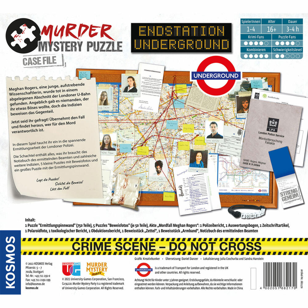 KOSMOS Murder Mystery Puzzle - Endstation Underground, Krimispiel, Gesellschaftsspiel, ab 16 Jahren, 682170