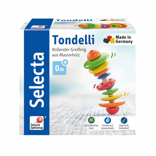 Selecta Spielzeug Tondelli Rollender Greifling, Rassel, Babyspiel, Babyspielzeug, Holz, 12 cm, 61042