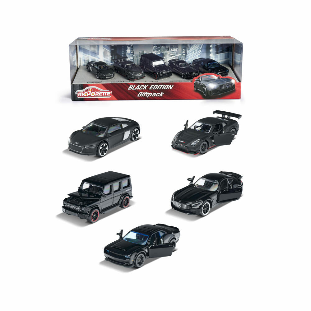 Majorette Black Edition Geschenkset, 5er Set, Spielzeugauto, Spielzeug Auto, Dodge, Audi, Brabus, Schwarz, 212053174