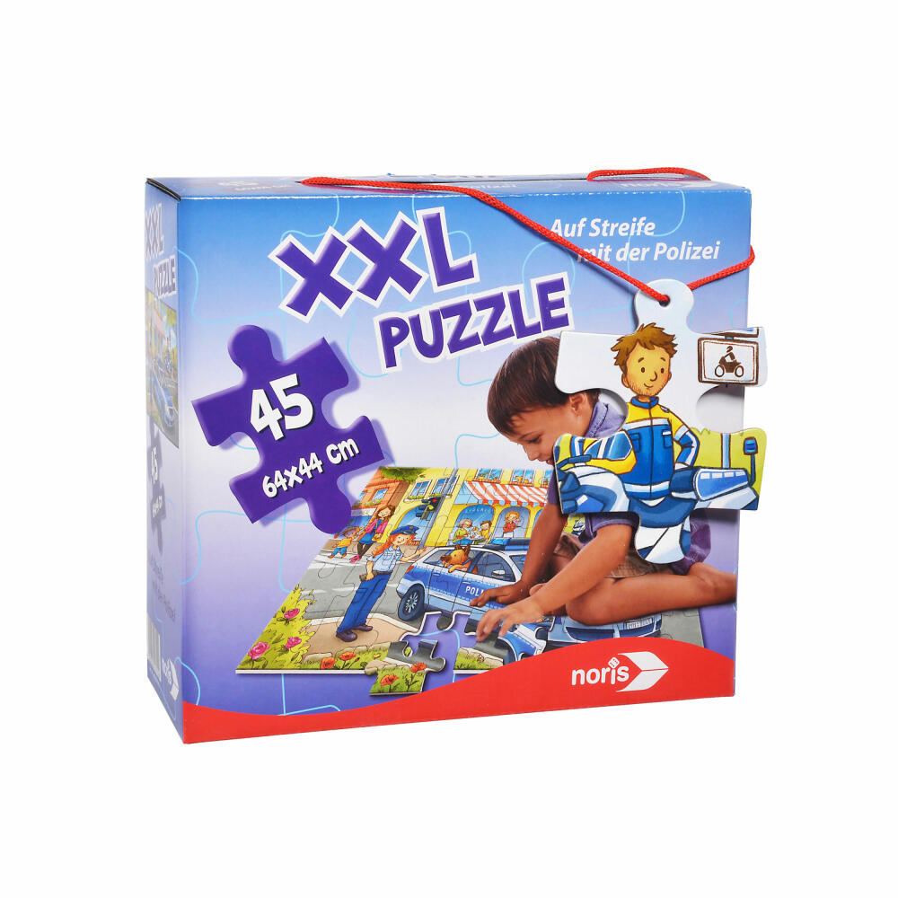 Noris XXL Puzzle Auf Streife mit der Polizei, Puzzlespiel, Legespiel, Riesenpuzzle, Kinderpuzzle, Kinder, 45 Teile, 606031792