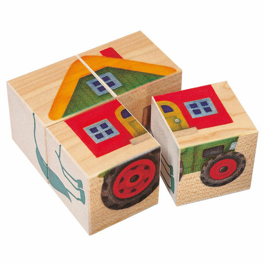 Selecta Spielzeug Bilderwürfel Farm, 4-tlg., Bilder Würfel, Kleinkindspiel, Kleinkindspielzeug, Holz, 9 cm, 62052