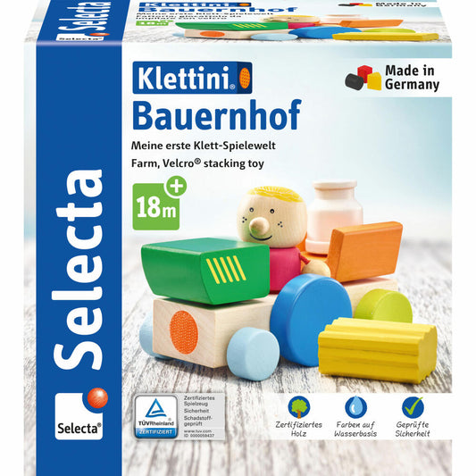 Selecta Klettini Bauernhof Klett-Stapelspielzeug, 7-tlg., Stapel Spielzeug, Bauen, Holz, 62076