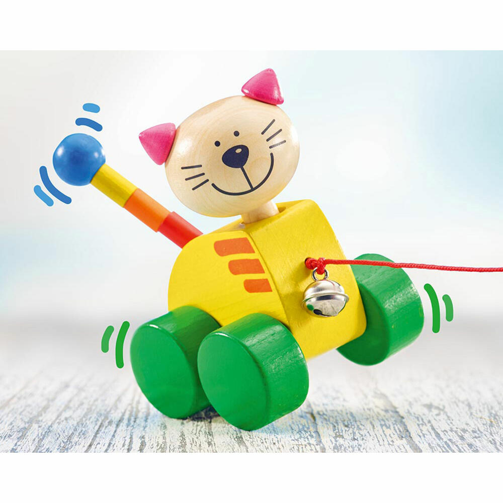 Selecta Spielzeug Tinka Nachzieh Katze, Schiebespielzeug, Kleinkindspiel, Kleinkindspielzeug, Holz, 12 cm, 62035