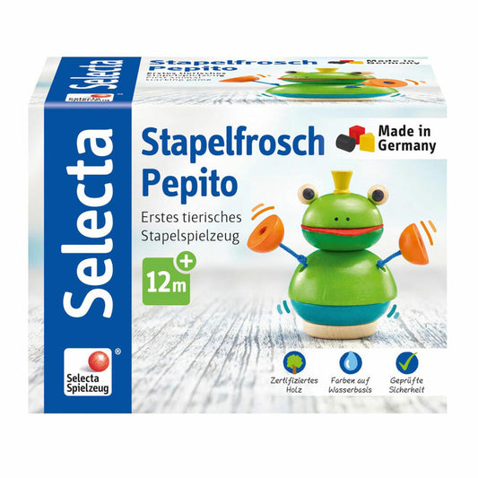 Selecta Spielzeug Stapelfrosch Pepito, Stapel Spiel, Kleinkindspiel, Kleinkindspielzeug, Holz, 10 cm, 62041