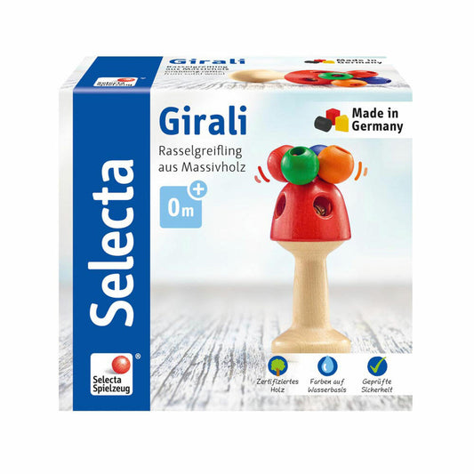 Selecta Spielzeug Girali Stielgreifling, Greifling, Babyspiel, Babyspielzeug, Holz, 10 cm, 61027
