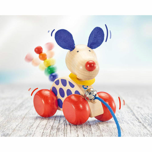 Selecta Spielzeug Nico Nachzieh Hund, Schiebespielzeug, Kleinkindspiel, Kleinkindspielzeug, Holz, 12 cm, 62026