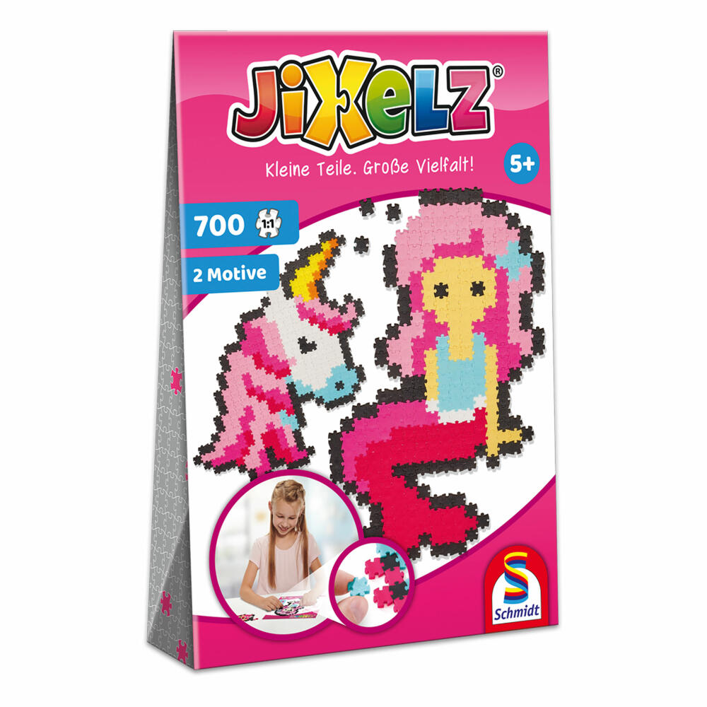 Schmidt Spiele Jixelz Einhorn und Meerjungfrau, Mini-Puzzle, Kinderpuzzle, Kreativspielzeug, 700 Teile, 2 Motive, 46115