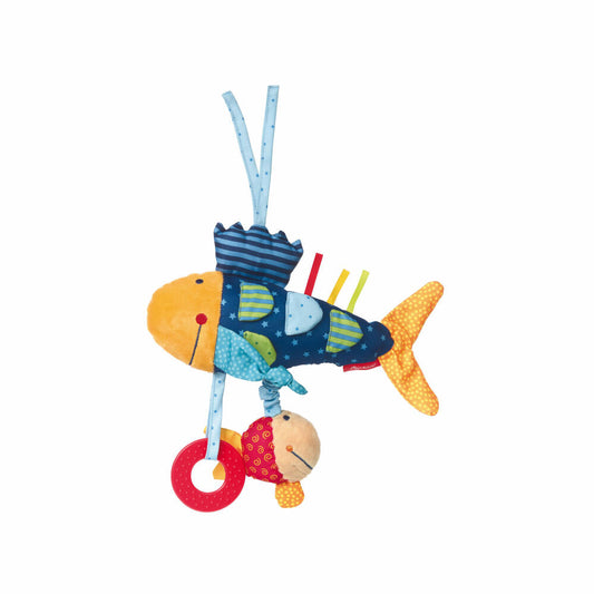 sigikid PlayQ Aktiv-Fisch, Greifling, Beißring, Rassel, Babyspielzeug, Baby Spielzeug, Polyester, H 26 cm, 40104